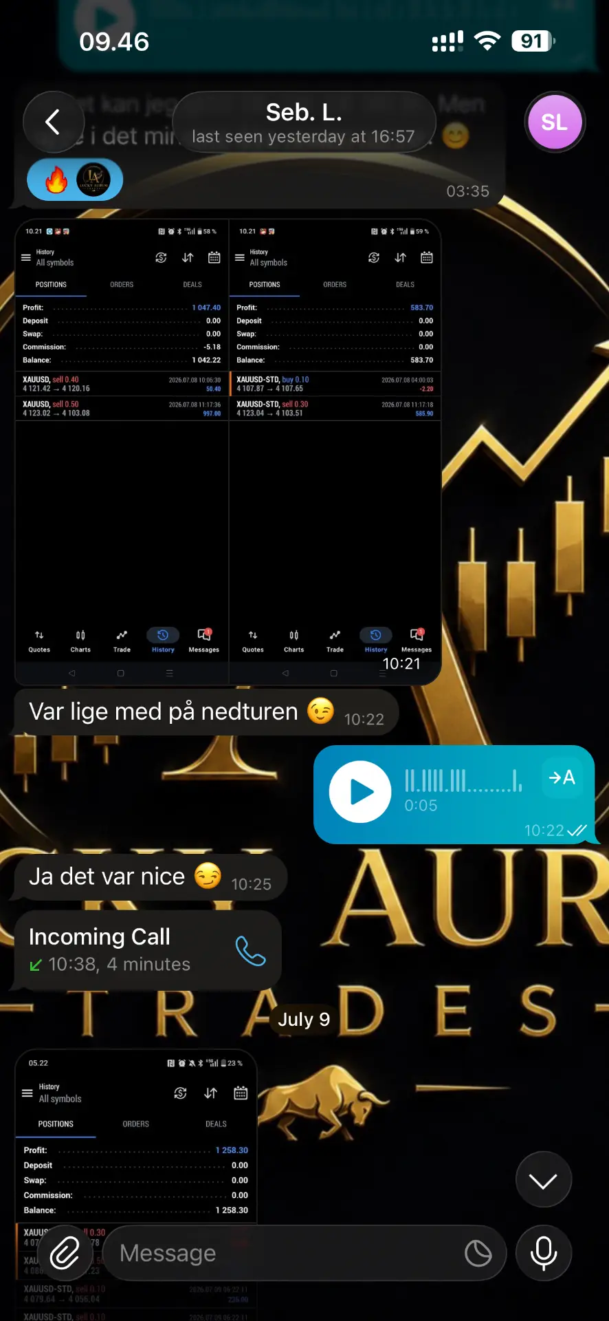 Trading result shared by Sebastian